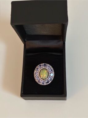 Rarities by Carol Brodie Sterling Silver Ethiopian Fire Opal, Tanzanite Ring-NIB